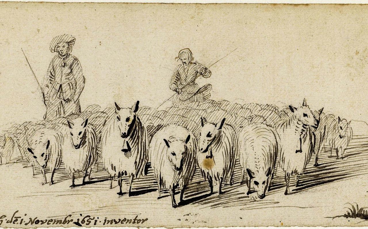 Harmen ter Borch uit Overijssel tekende in 1651 deze kudde met herder en herderin.