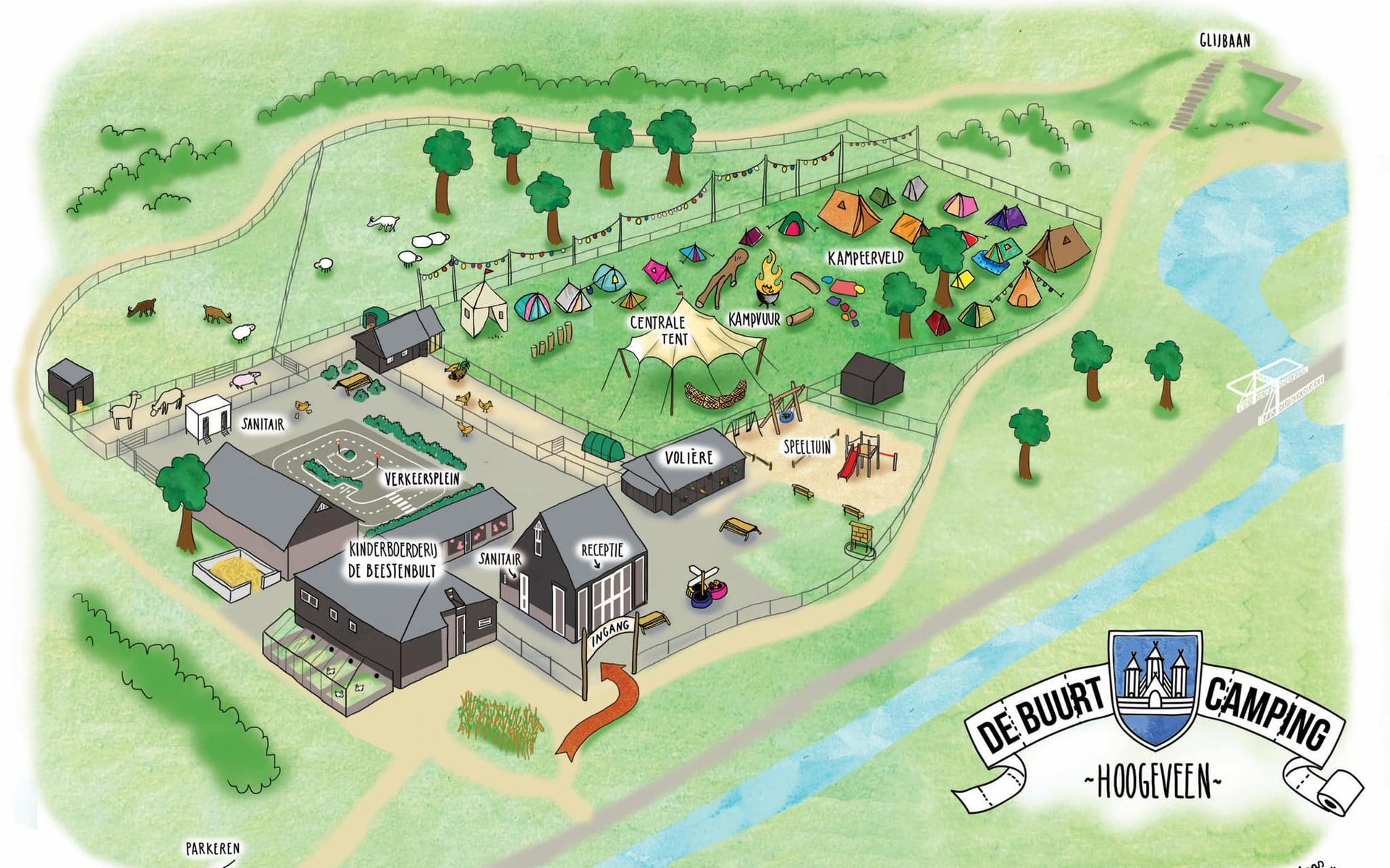 Een tekening van hoe de buurtcamping in Hoogeveen eruit komt te zien. 