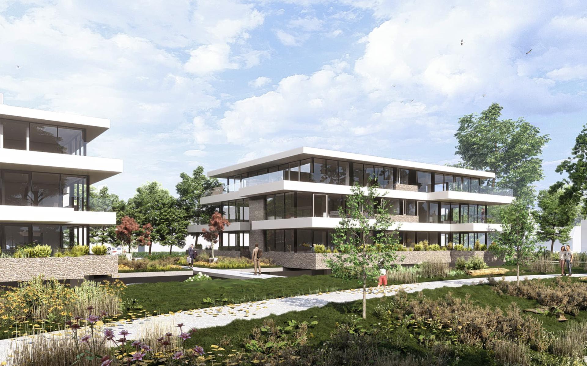 Het conceptontwerp van de appartementen bij Park Dwingeland. Het ontwerp is van IAA Architecten.
