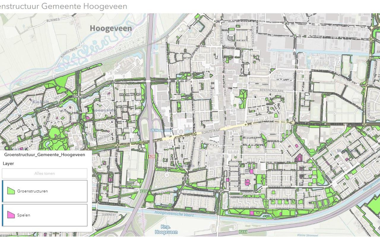 Kaart met groen in gemeente Hoogeveen.