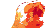 Op de Lyme-kaart van Nederland kleurt Drenthe, op enkele gemeenten na, dieprood. 